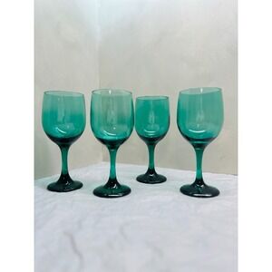 Vintage Libbey Juniper Emerald Green Wine Glass 7.25" set/4 Goblets Stemware
